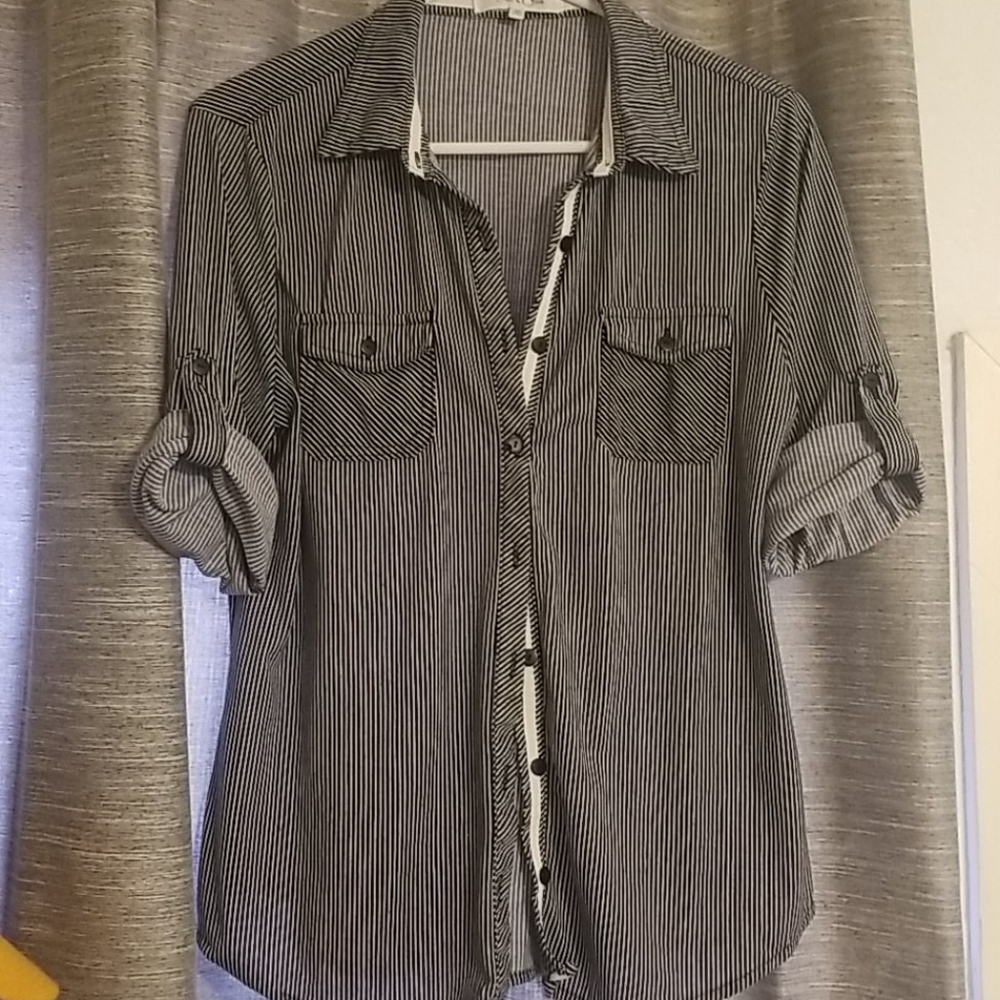 Collared Button Up Black and White Stripe